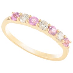 Bracelet empilable en or jaune massif 14 carats avec saphir rose et diamants 0,35 carat