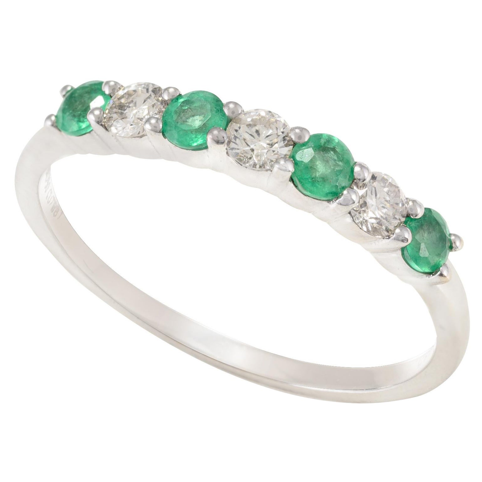 For Sale:  Dainty Natural Emerald and Diamond Band Set in 18k Solid White Gold Setting