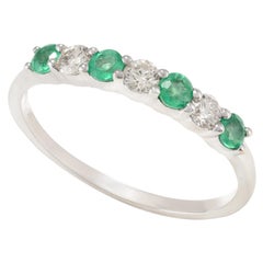 Dainty Natural Emerald and Diamond Band Set in 18k Solid White Gold Setting