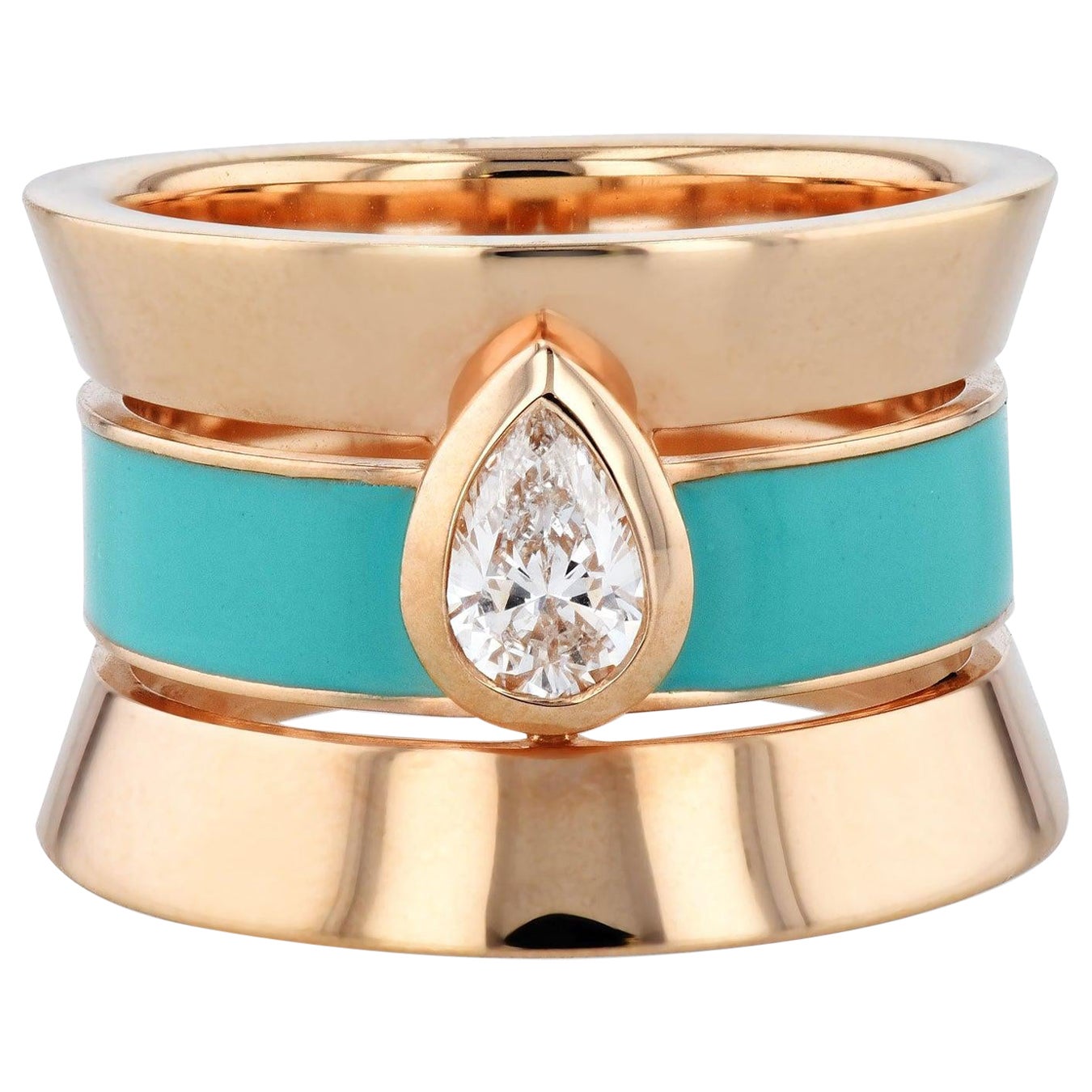 Diamond and Enamel 18K Rose Gold 3-Band Ring For Sale