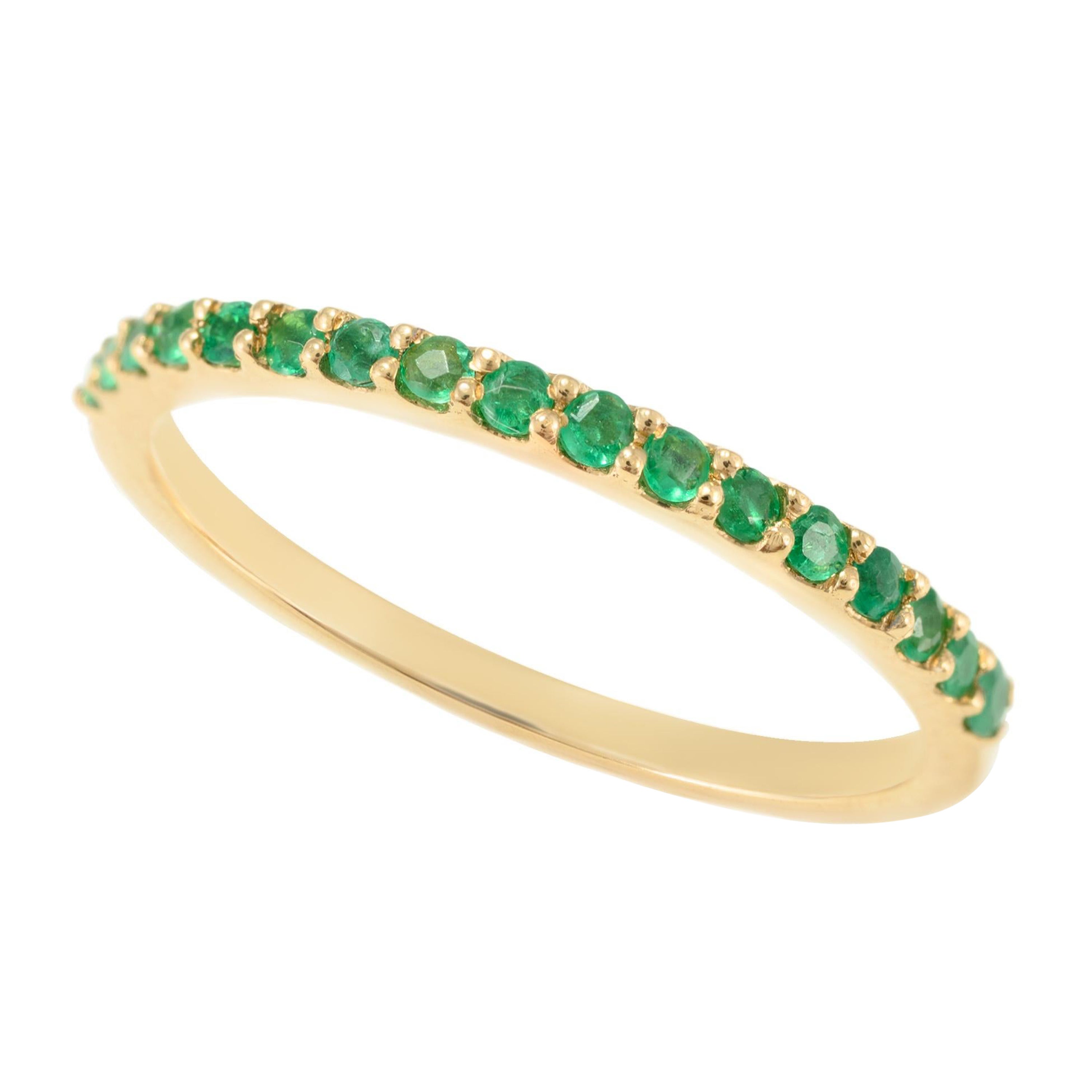 For Sale:  Dainty Half Eternity Emerald Gemstone Stacking Band 18k Solid Yellow Gold