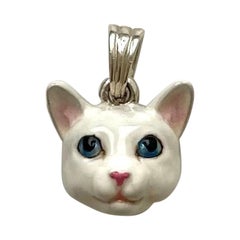 925 Sterling Silver Charms Pendant Necklace White Cat 