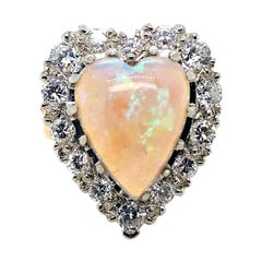 Vintage Opal Diamond Heart 14 Karat Yellow White Gold Cluster Engagement Ring