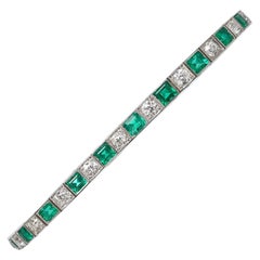 Art Deco Emerald, Diamond And Platinum Line Bracelet, Circa 1925