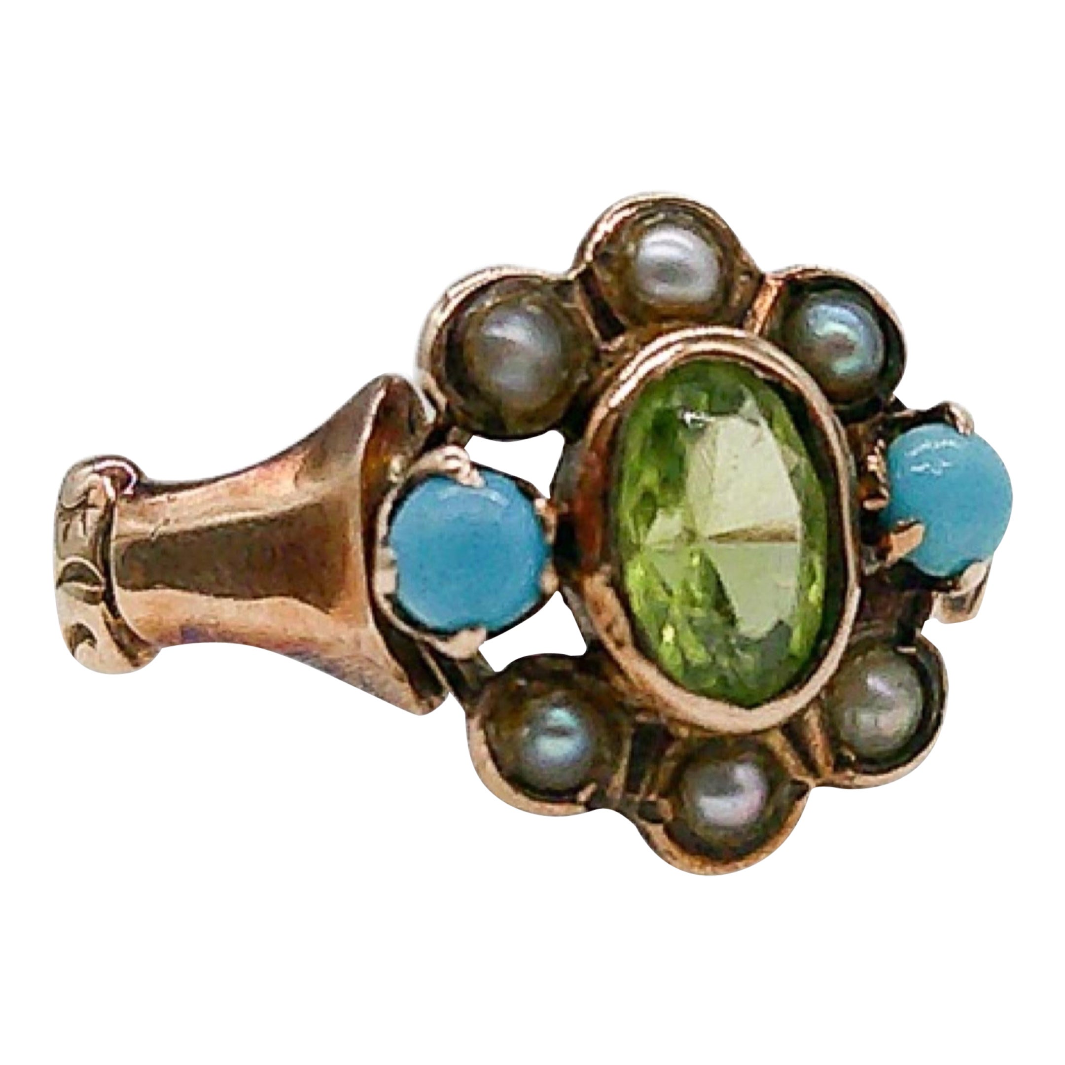 Victorian Peridot Pearl Ring For Sale