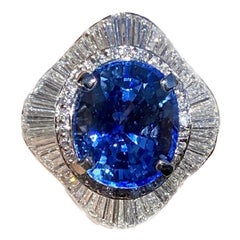 Bague Art déco en platine avec saphir bleu ovale certifié GIA de 10,47 carats