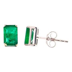 1 to 1.05 Ct Emerald Gemstone Stud Earrings - 14K White Gold