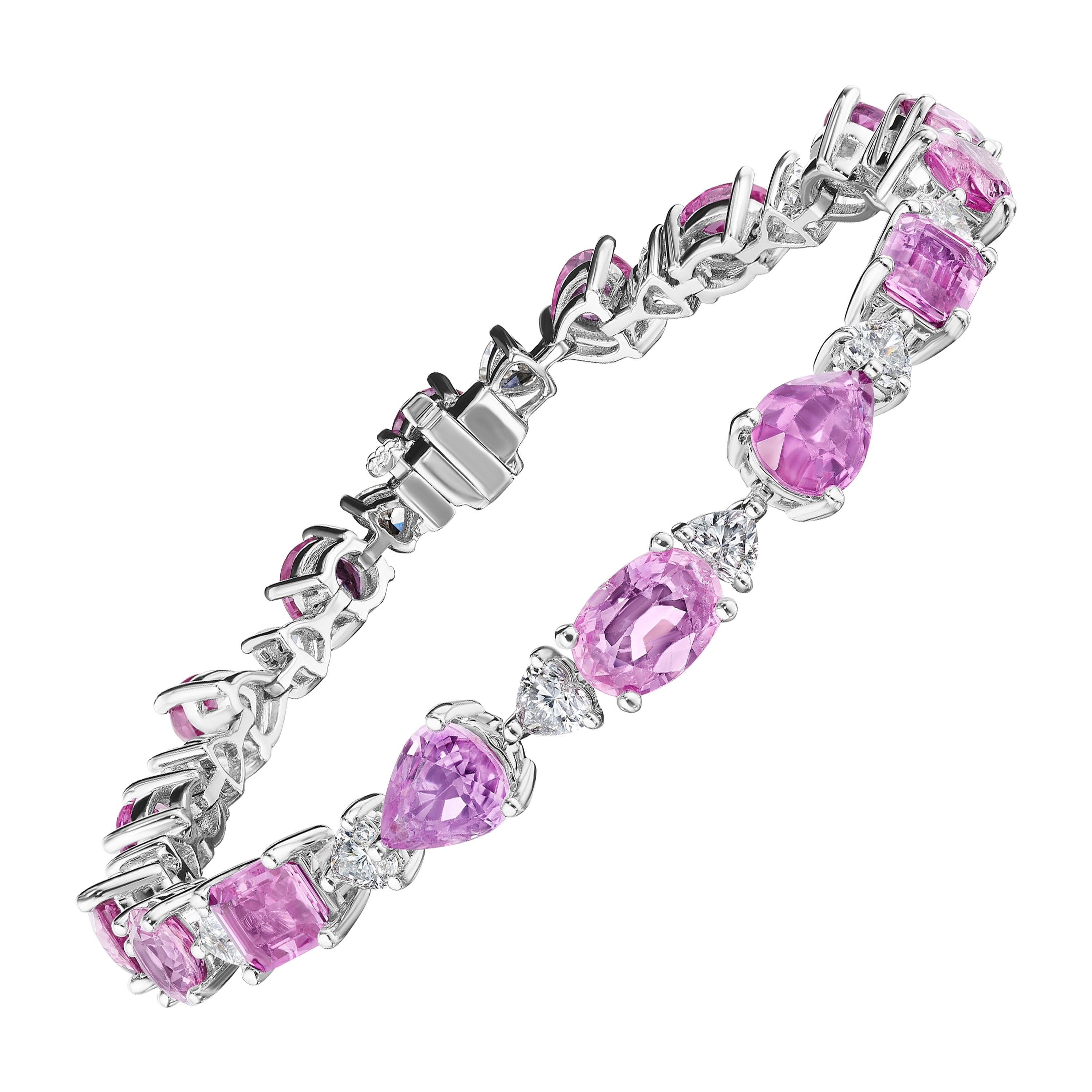 19.07ct Mixed Shape Pink Sapphire & Diamond Bracelet in 18KT White Gold For Sale