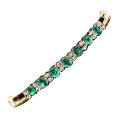Vintage Circa 1980s 18k Gold Natural Diamond And Emerald Decorated  Bracelet