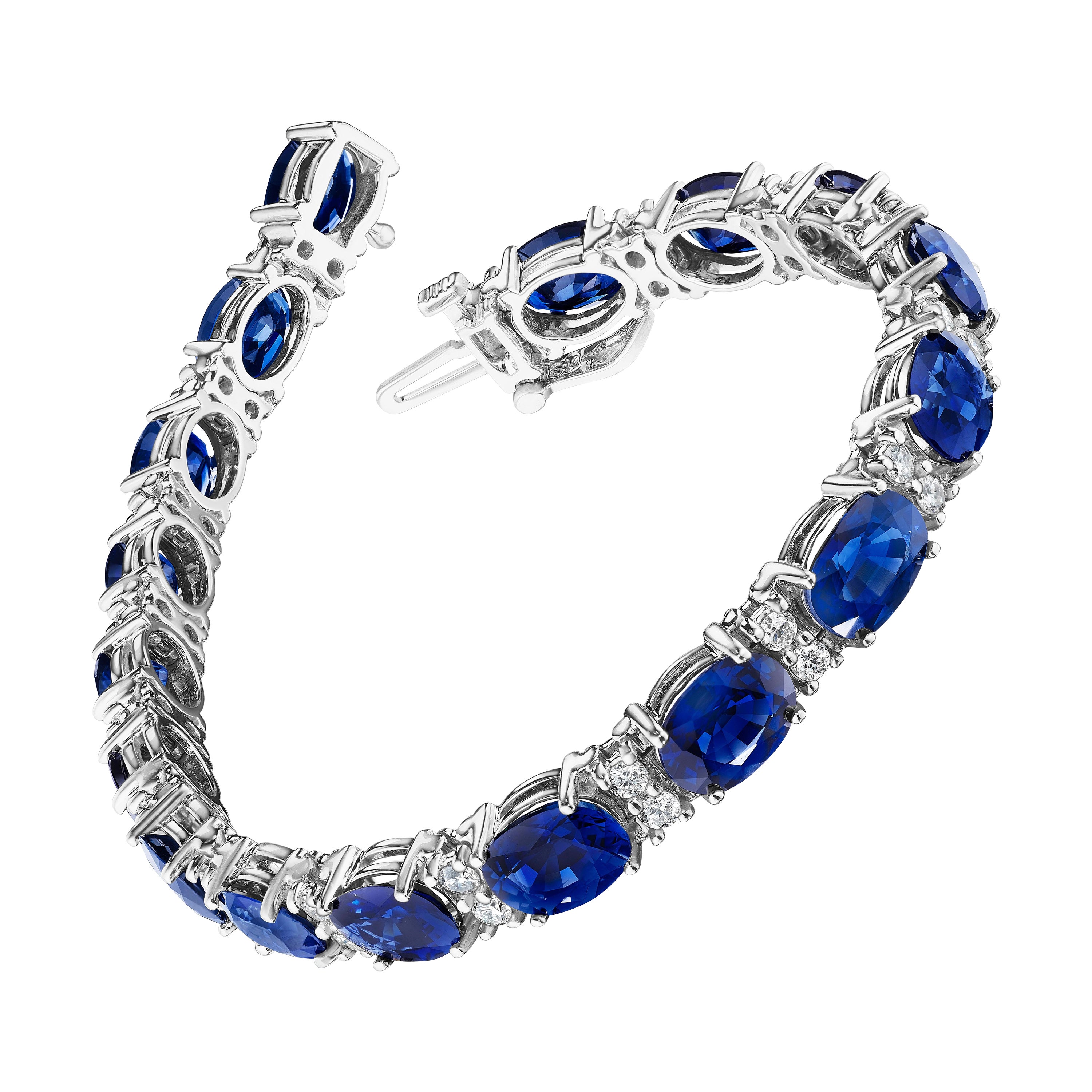 22.99ct Oval Sapphire & Round Diamond Bracelet in 18KT White Gold For Sale
