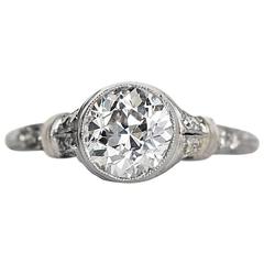 1920s Art Deco Platinum 1.01 carat Diamond Engagement Ring with Side Stones