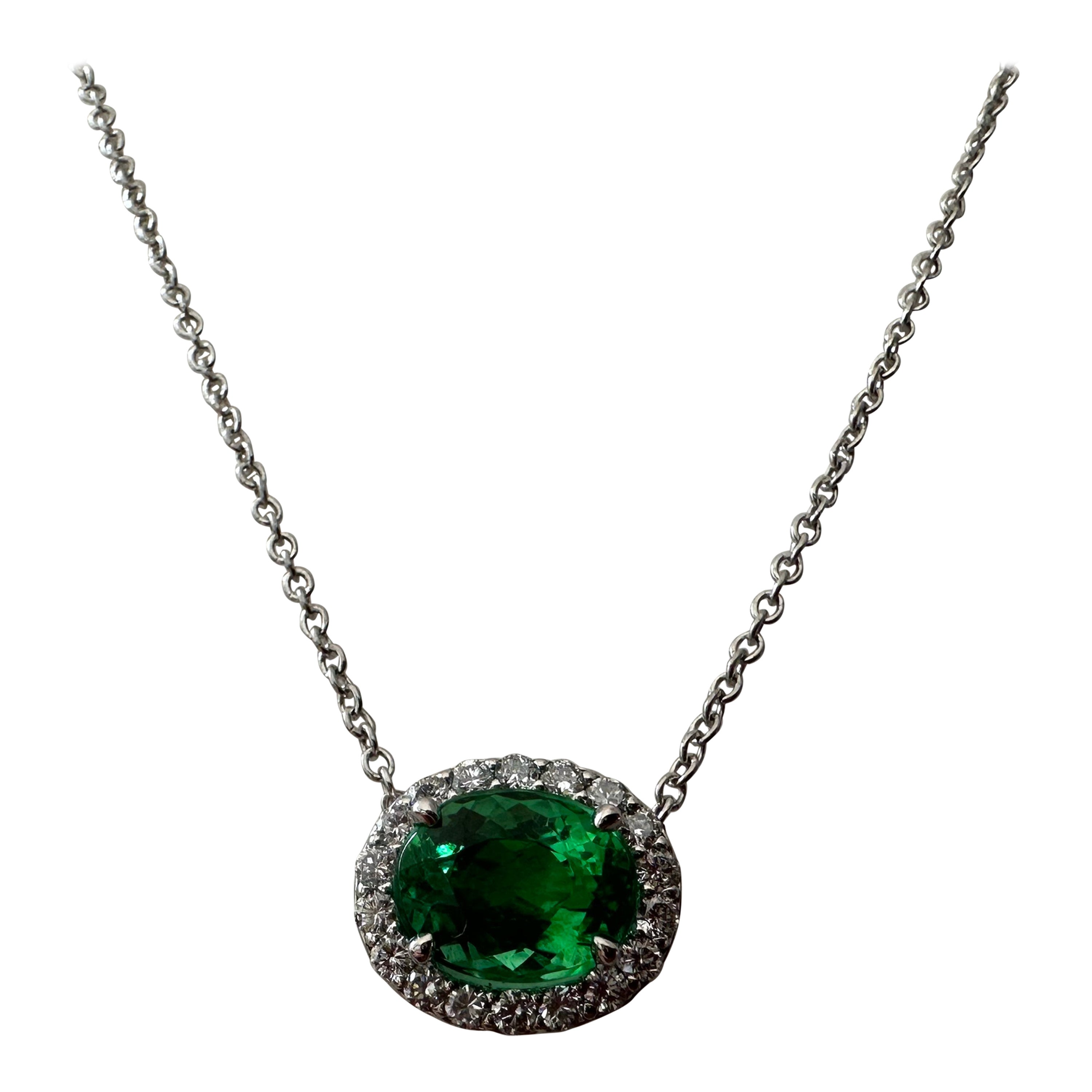 AGL Certified Natural Green Paraiba and Diamond Halo Pendant Necklace  For Sale
