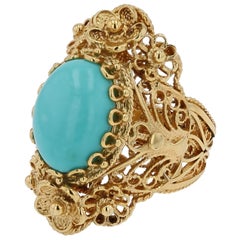 Retro Persian Turquoise Yellow Gold Cocktail Ring