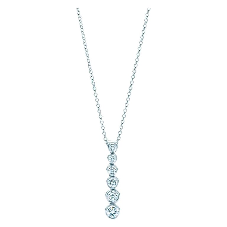 TIFFANY & Co. Platinum Diamond Jazz Graduated Drop Pendant Necklace For Sale