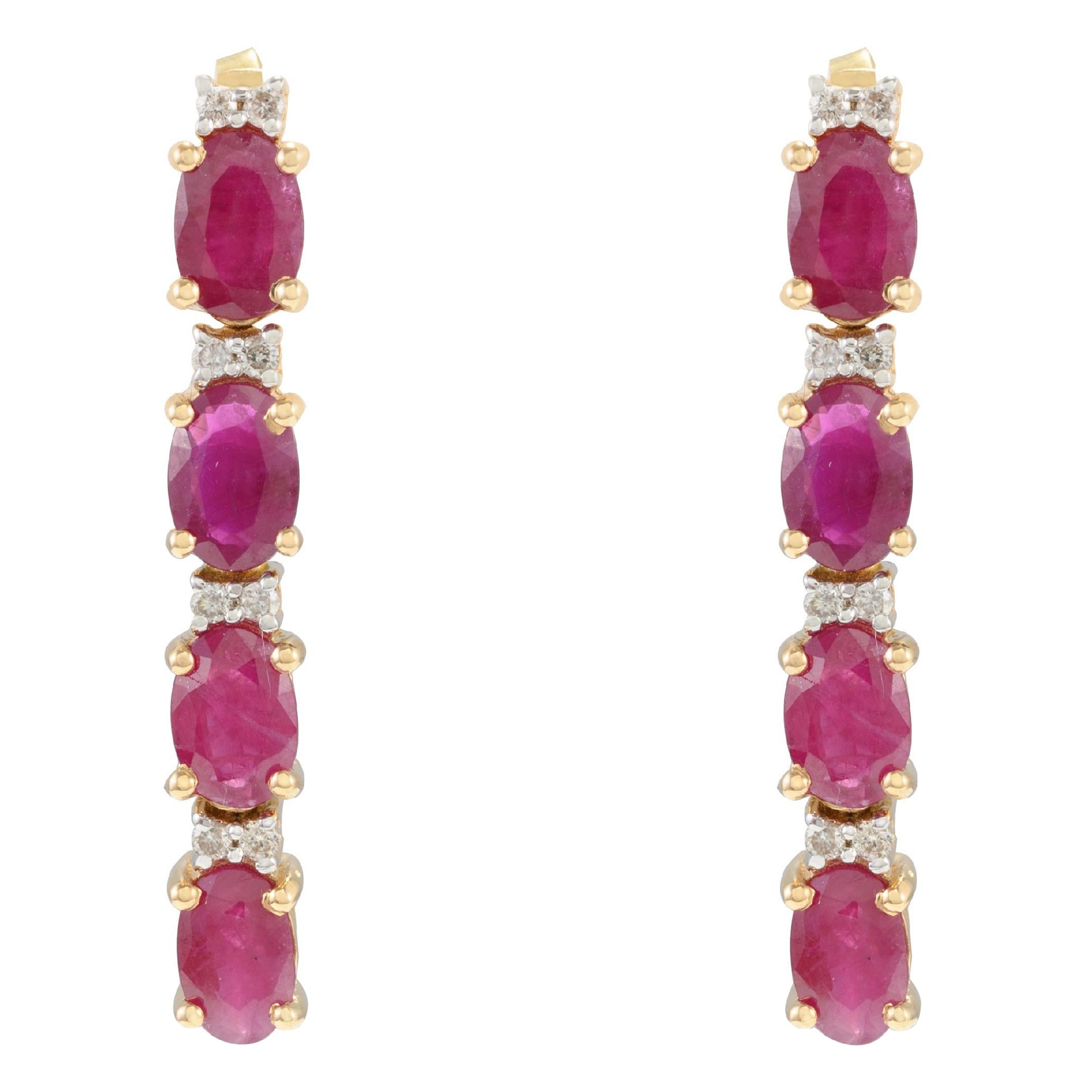 3.45 CTW Natural Deep Red Ruby and Diamond Earrings 14k Solid Yellow Gold For Sale