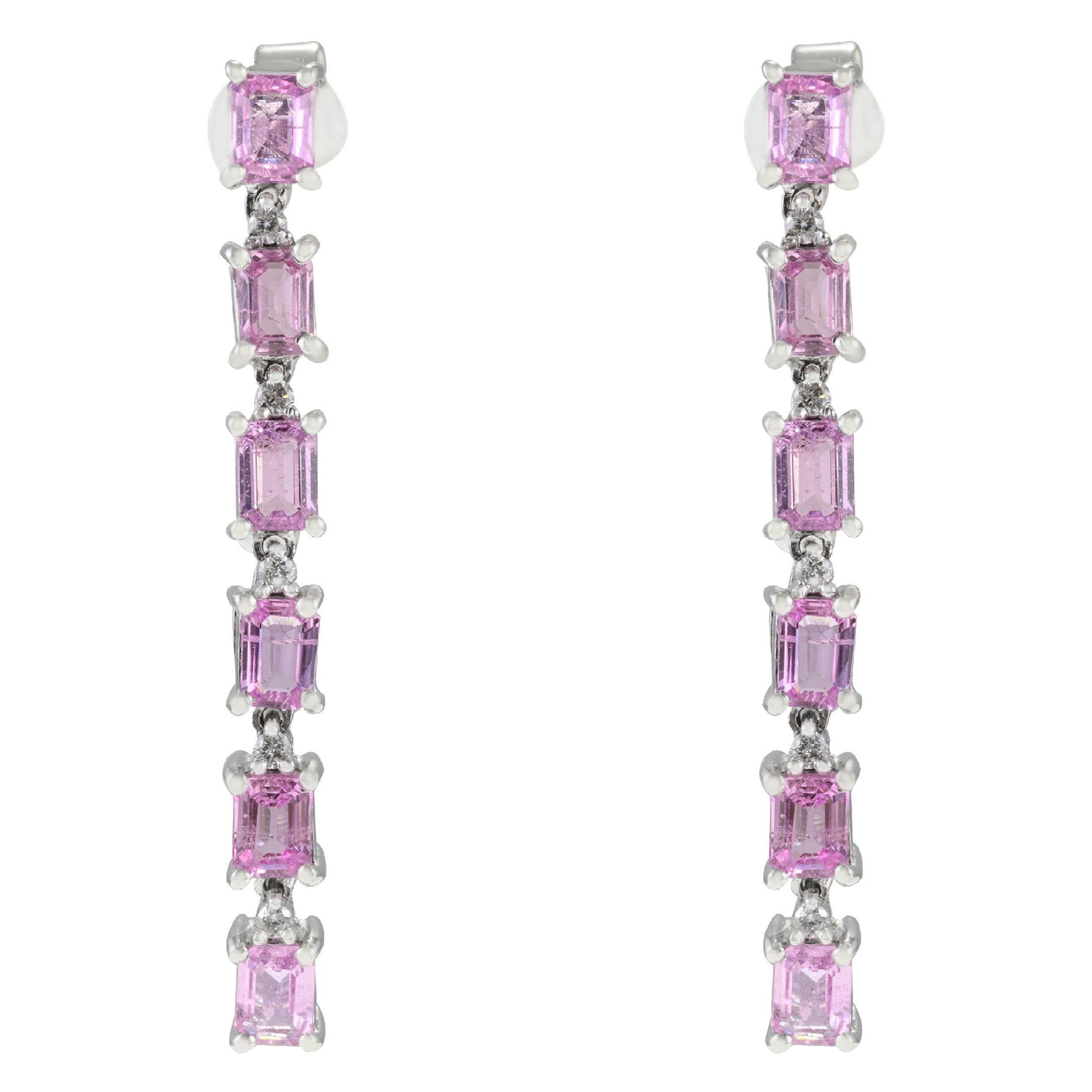 18 Karat White Gold 2.53ct Pink Sapphire and Diamond Cocktail Earrings For Sale