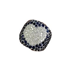 Italienischer Pasquale Bruni Vintage Herzring aus 18 Karat Weißgold mit Saphiren und Diamanten