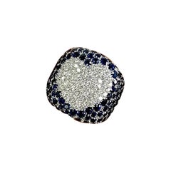 Bague cœur italienne Pasquale Bruni vintage en or blanc 18 carats, saphir et diamants 