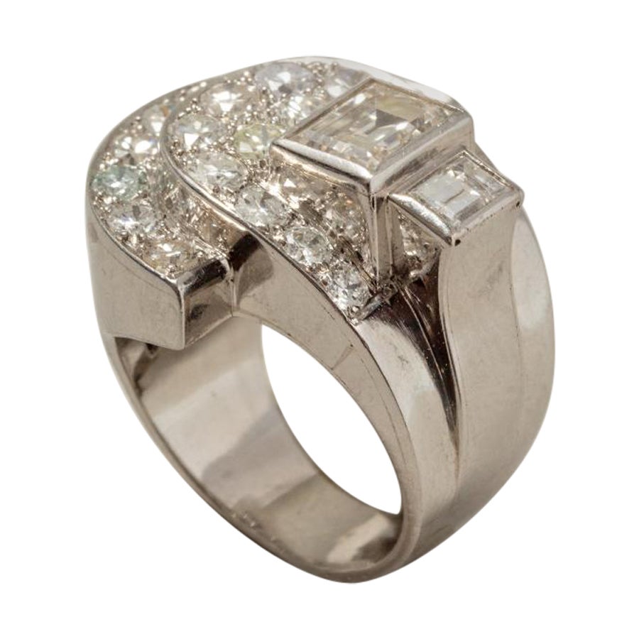 A Platinum Art Deco Geometrical Ring For Sale