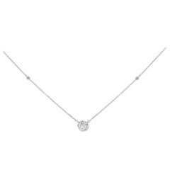 14k White Gold 5/8 Cttw Solitaire and Swirl Halo 18" Pendant Necklace 
