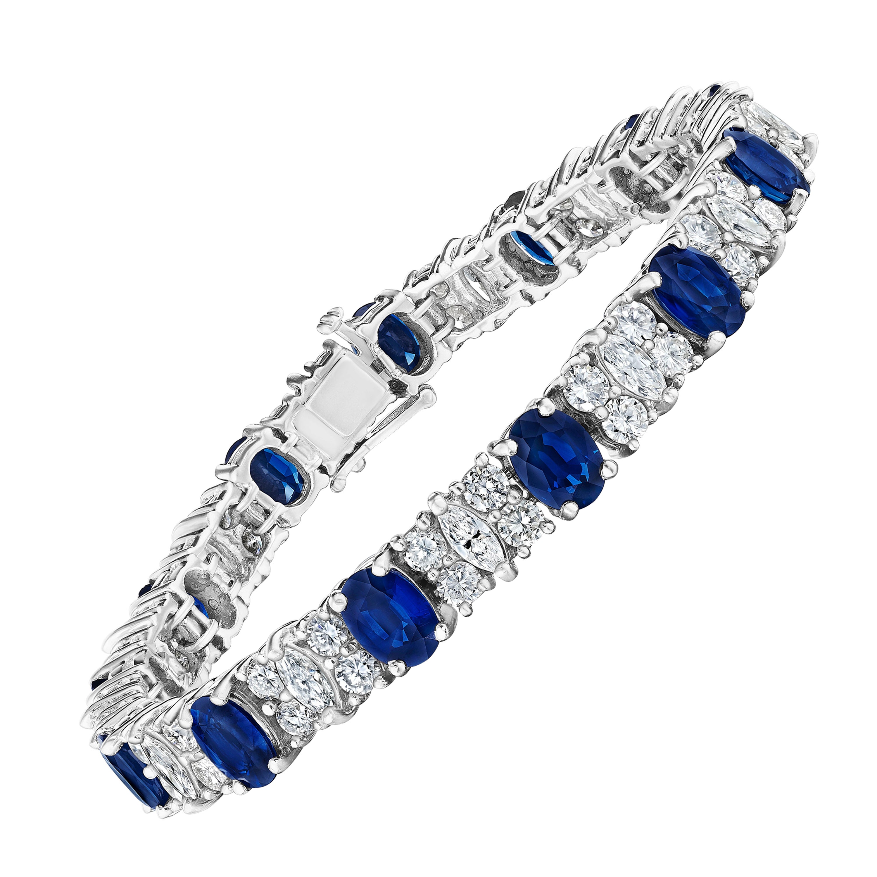 20.80ct Oval Sapphire & Marquise Diamond Bracelet in Platinum For Sale