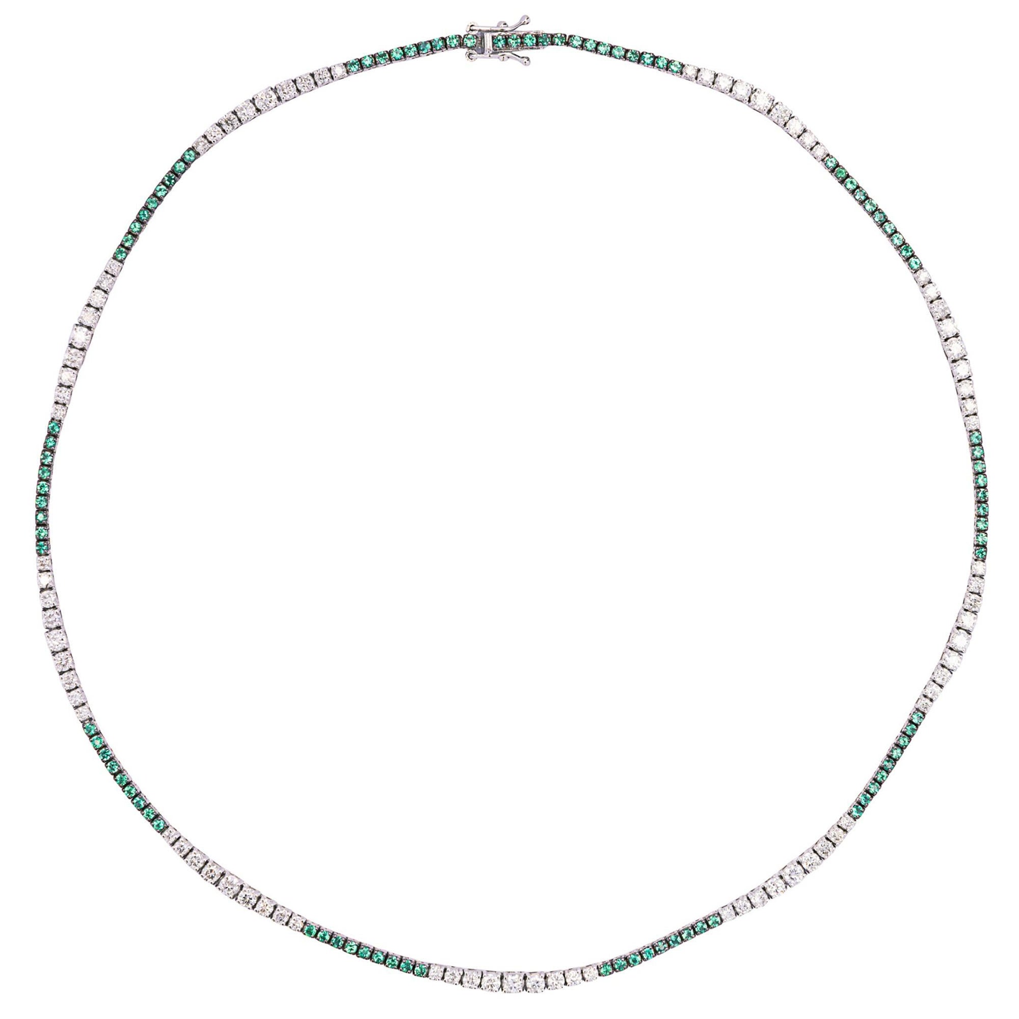  Alex Jona Emerald White Diamond 18 Karat White Gold Necklace For Sale