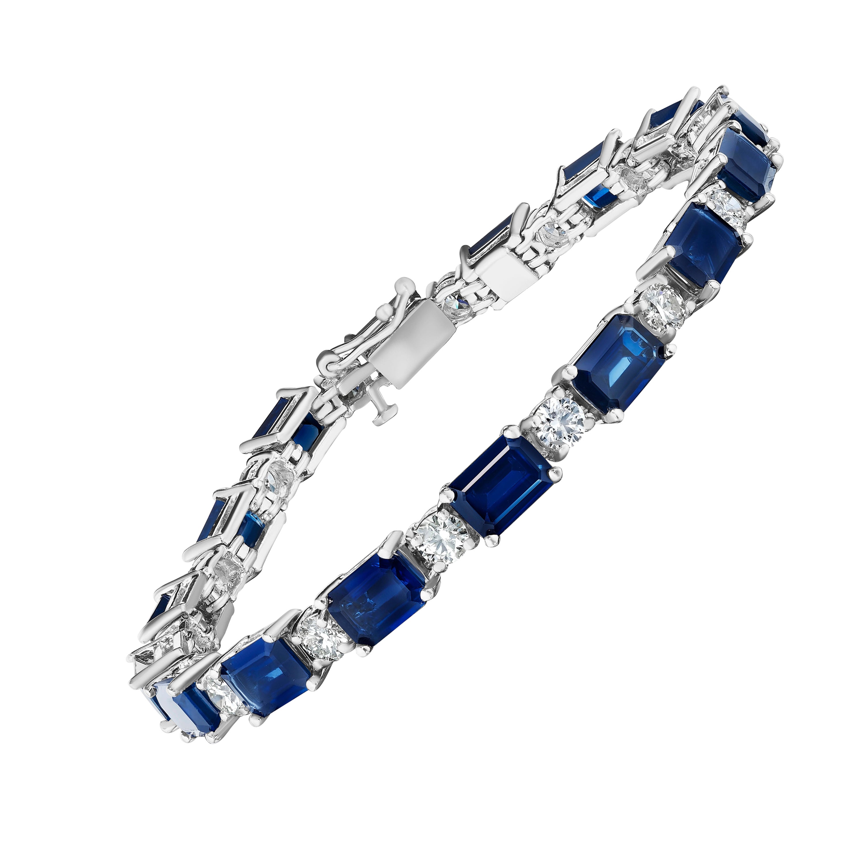 21.94ct Emerald Cut Sapphire & Round Diamond Bracelet in Platinum For Sale