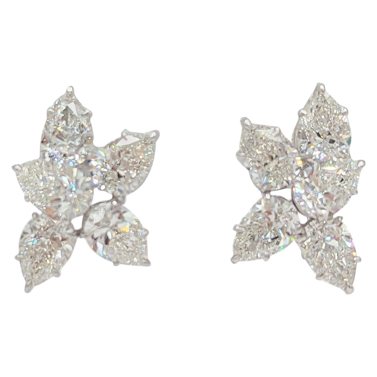 Boucles d'oreilles en or blanc 18 carats avec grappes de diamants blancs GIA en forme de poire