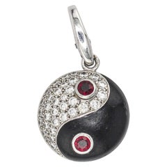 Cartier Diamond Ruby 18 Karat White Gold Yin Yang Charm Pendant