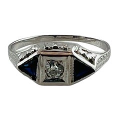 14K White Gold Diamond Lab Created Sapphire Filigree Ring 4.75 #15675