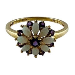 Vintage 14K Yellow Gold Opal and Amethyst Flower Ring #15672