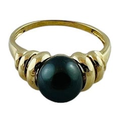 14K Yellow Gold Black Pearl Ring Size 7.25 #15671