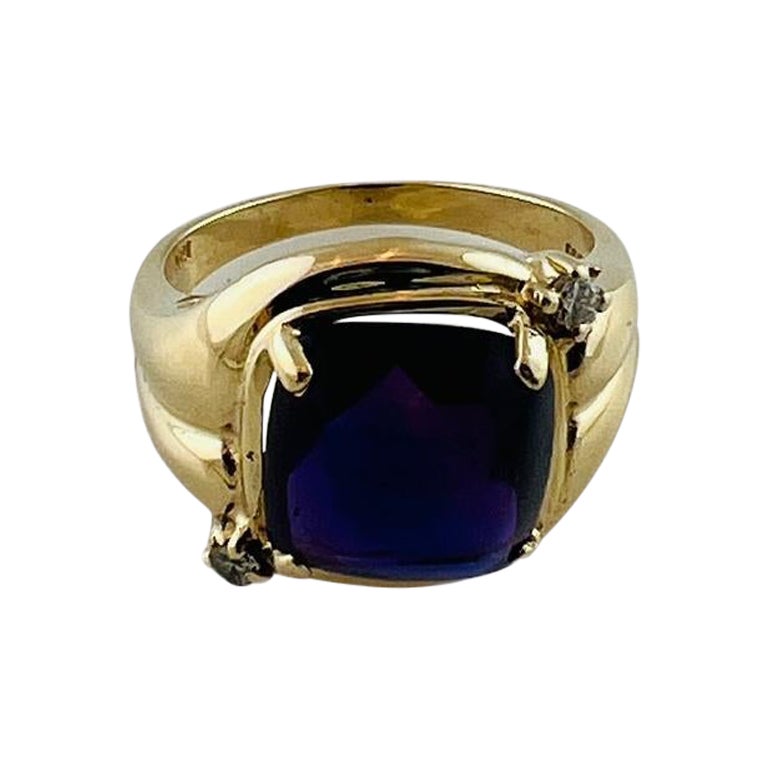 14K Yellow Gold Amethyst Diamond Ring Size 6.25 #15670 For Sale