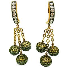Three Balls Earrings with Green Sapphire, Yellow Sapphire and Diamond 8