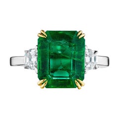 4.99ct Emerald Cut Zambian Emerald & Halfmoon Diamond Ring