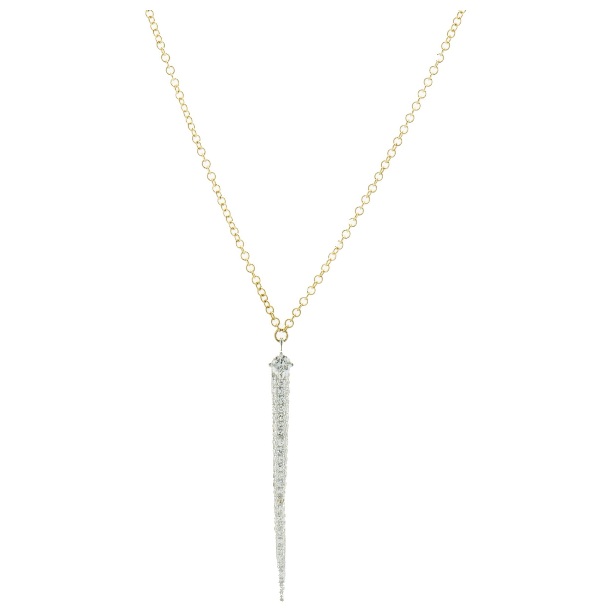 14 Karat Yellow Gold Pave Diamond Spear Necklace For Sale