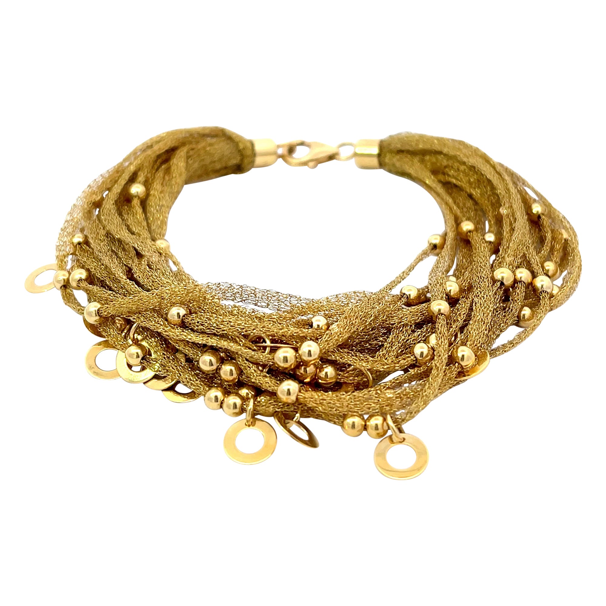 18k Solid Yellow Gold Mesh Bracelet For Sale