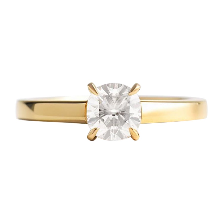 GIA Certified Round Diamond Eighteen Karat Yellow Gold Engagement Ring  For Sale