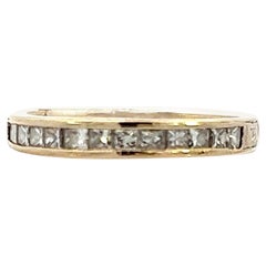 Vintage Contemporary 18K White Gold Hand Engraved Princess Cut Diamond Band 