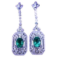 AIG Certified 6.17 Ct Zambian Emeralds Diamonds 3.23 Ct 18k Gold Earrings 
