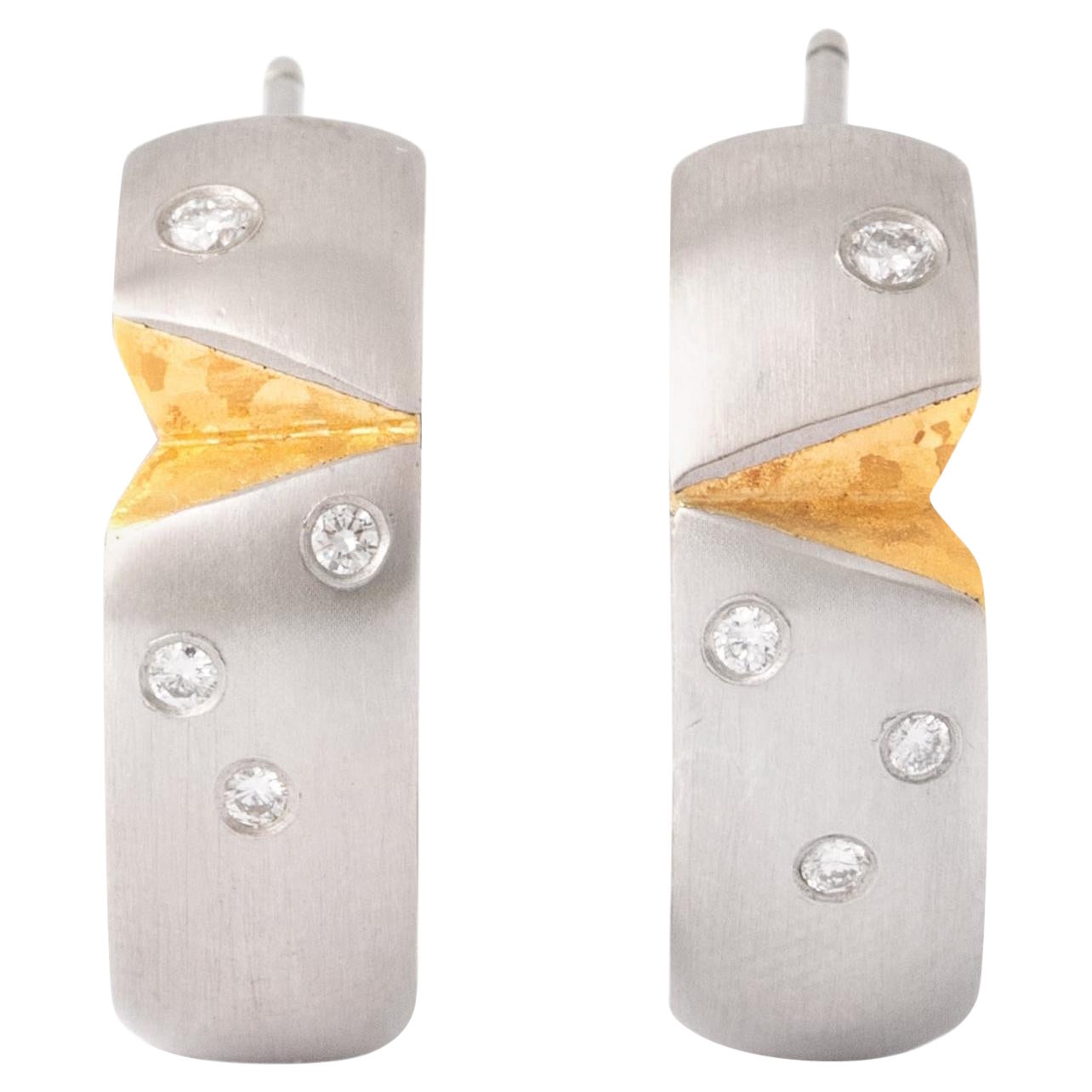 Diamond Platinum 18K Yellow Gold Earrings