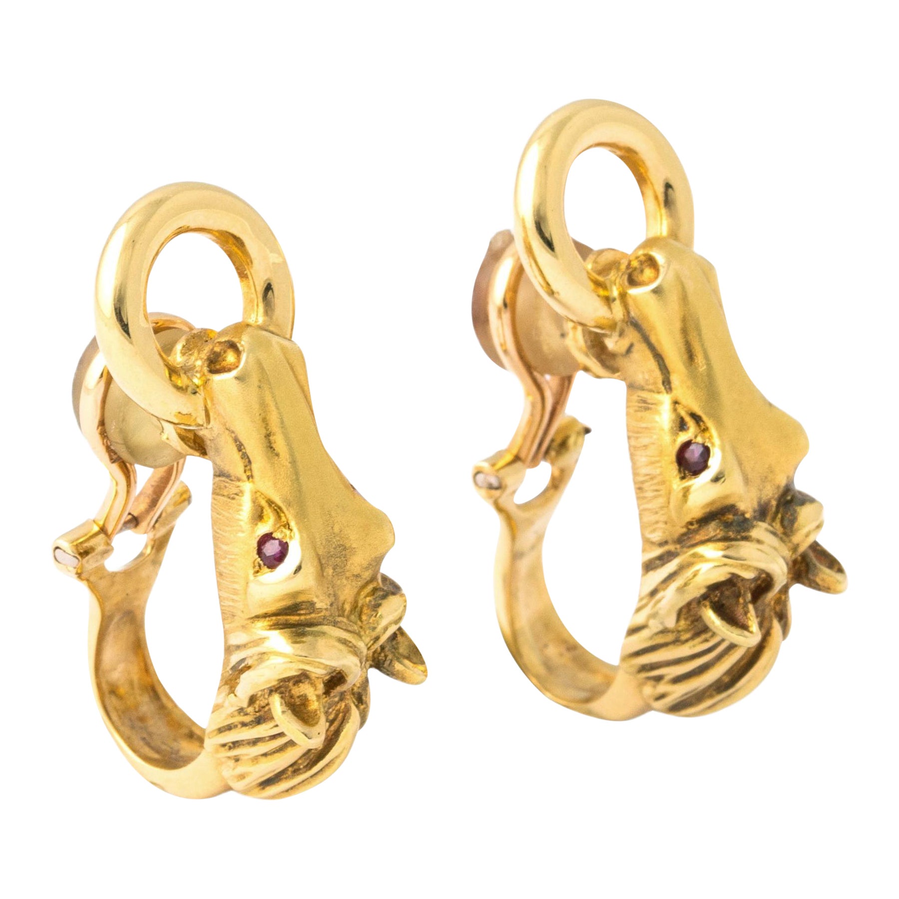 Pendientes Cabeza de Caballo Rubí de Oro Amarillo de 18 K