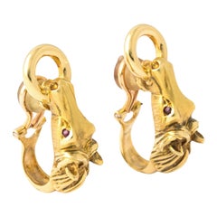 Ruby 18K Yellow Gold Horse Head Earrings