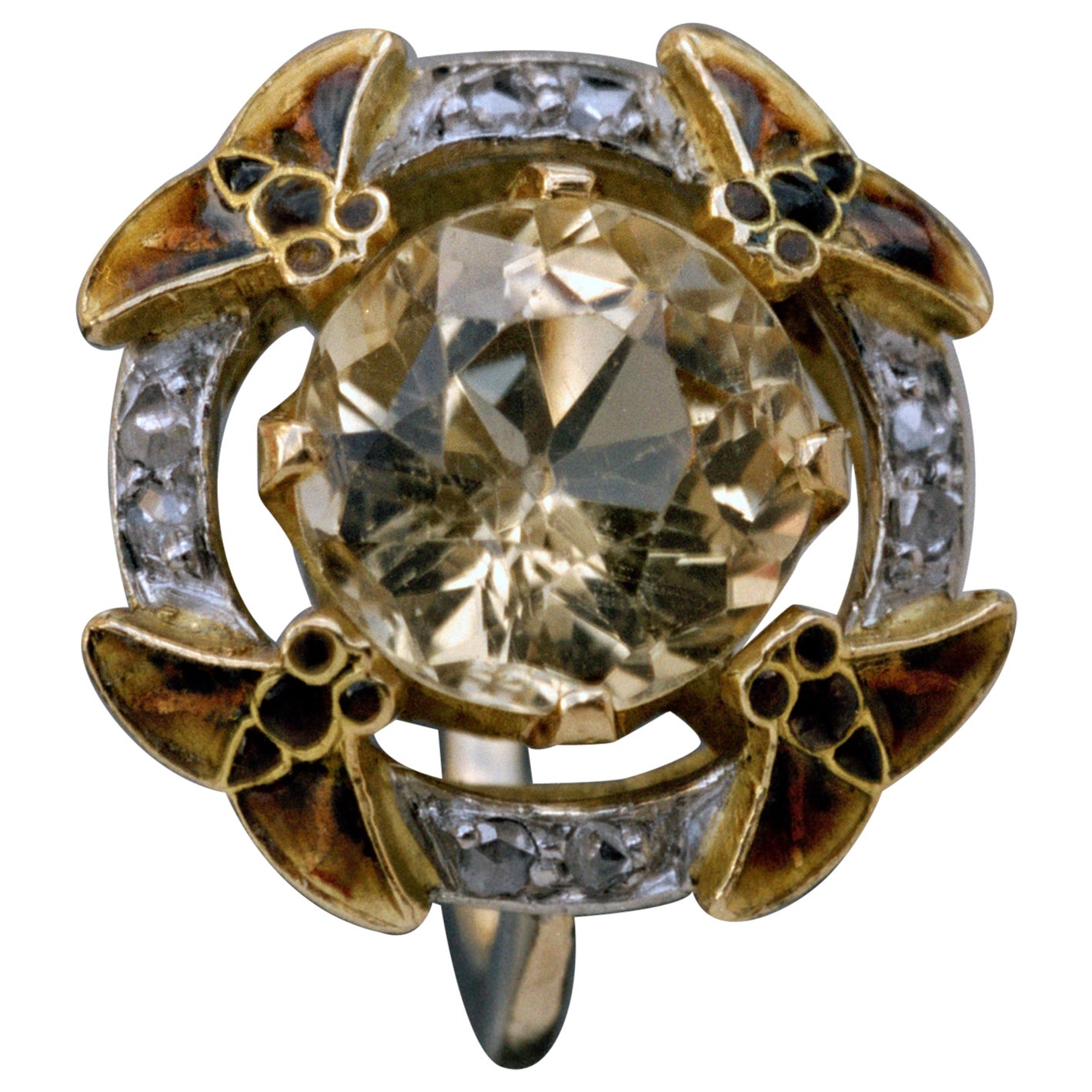 EUGÈNE FEUILLÂTRE An Art Nouveau Gold, Topaz and Diamond Insect Ring circa 1900 For Sale