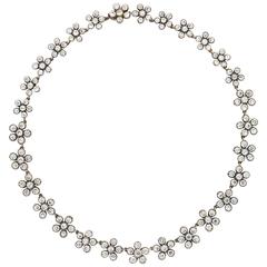 Antique Victorian Old-Cut Diamond Flower Necklace 1