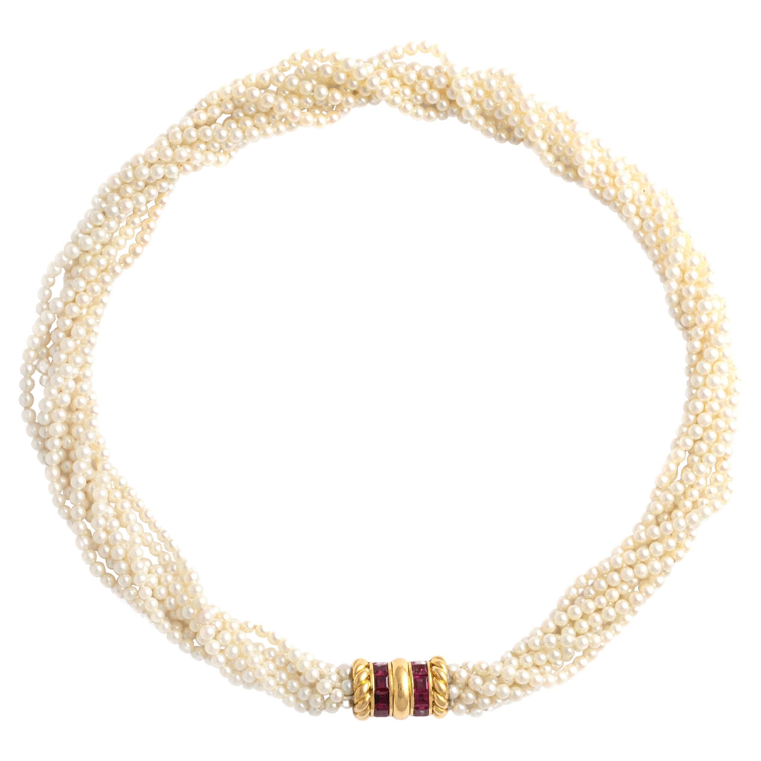 Ruby 18K Yellow Gold Pearl Necklace