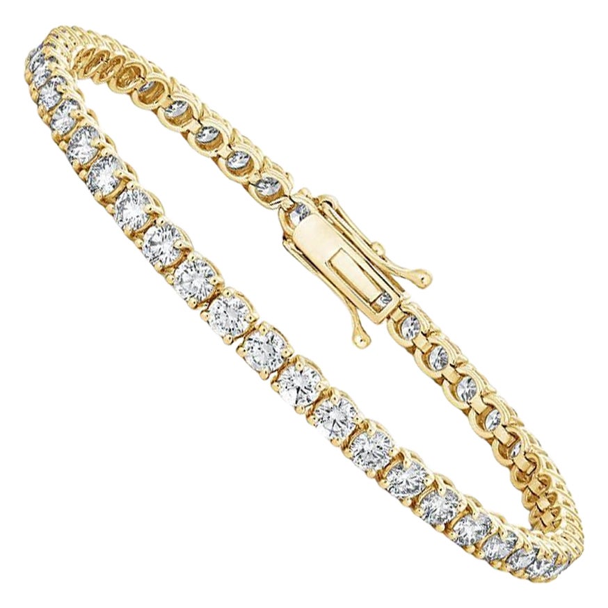 4.01 Carat Single-Row Natural Diamond Tennis Bracelet in 14k Yellow Gold ref545 For Sale