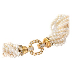 Diamond Yellow Gold 18K Pearl Necklace