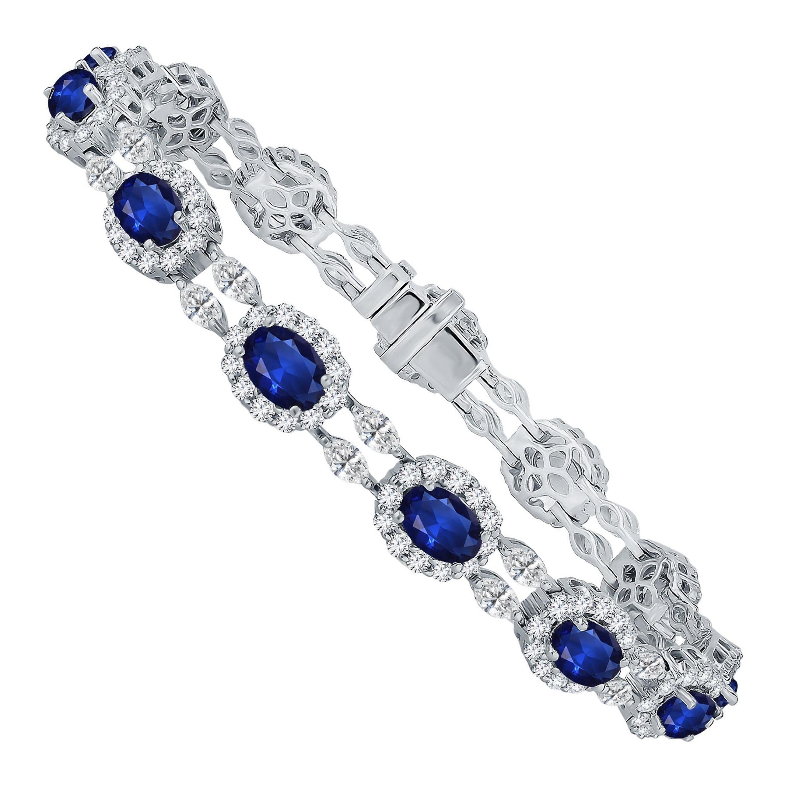 9.42 Carat Vivid Blue Oval Cut Sapphire and 3.94 Carat Diamond Bracelet ref363 For Sale