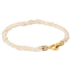 Diamond Yellow Gold 18K Pearl Necklace